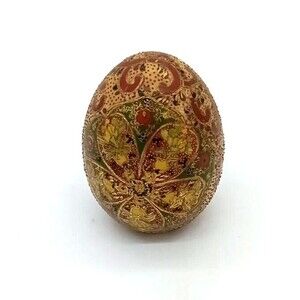 Vintage Satsuma Porcelain Egg Hand Painted Gilt Moriage Floral 4.75” Gold Gilt